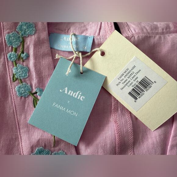 NWT Fanm Mon x Andie Kepez Kaftan Dress Aster Pink 100% Linen Size Medium - Picture 7 of 10